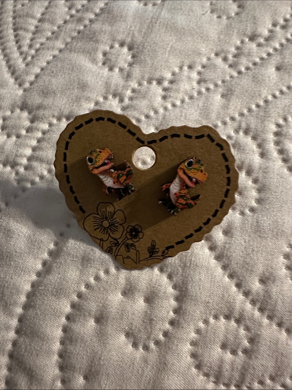 Kids Dinosaur Stud Earrings - Orange Green Dinosaur Design